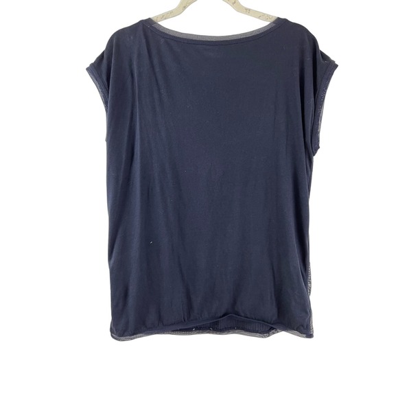 Ann Taylor LOFT Silver Black Short Sleeve Top Round Neck Short Sleeve Sz Large - Picture 5 of 6